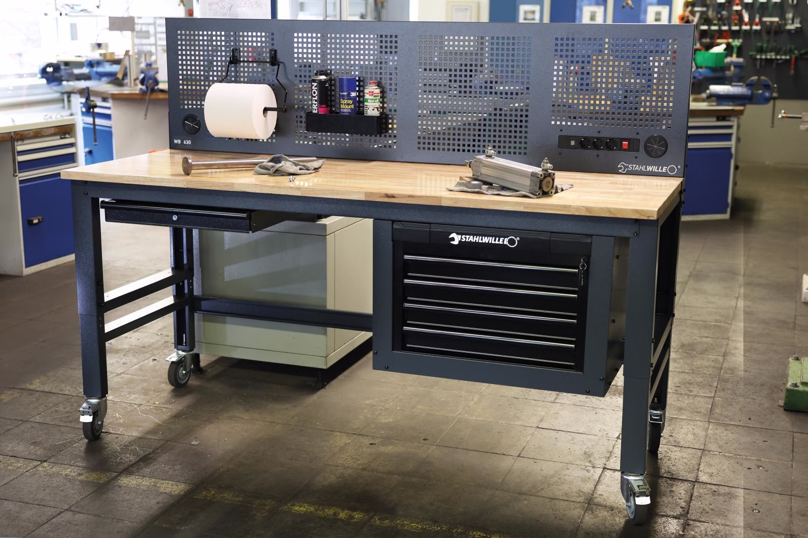 Werkbank WB 630 B2000xT725xH1281-1586mm Gummibaum grau/grau