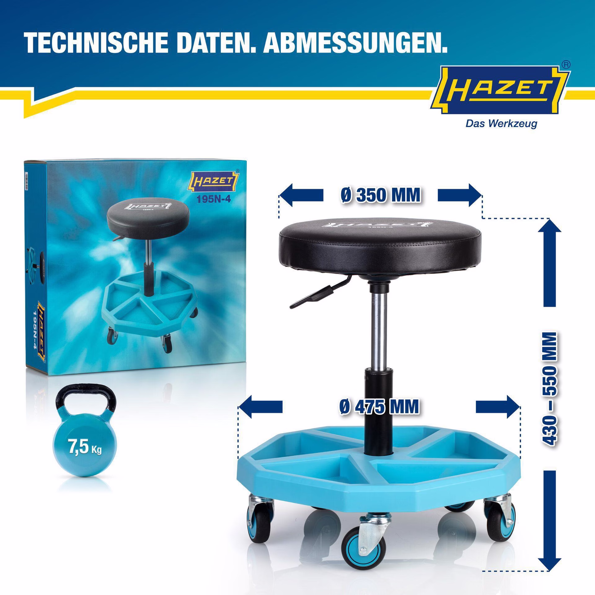 Drehhocker 195N-4 Vierkant-Rohrrahmen Sitz-H.430-550mm