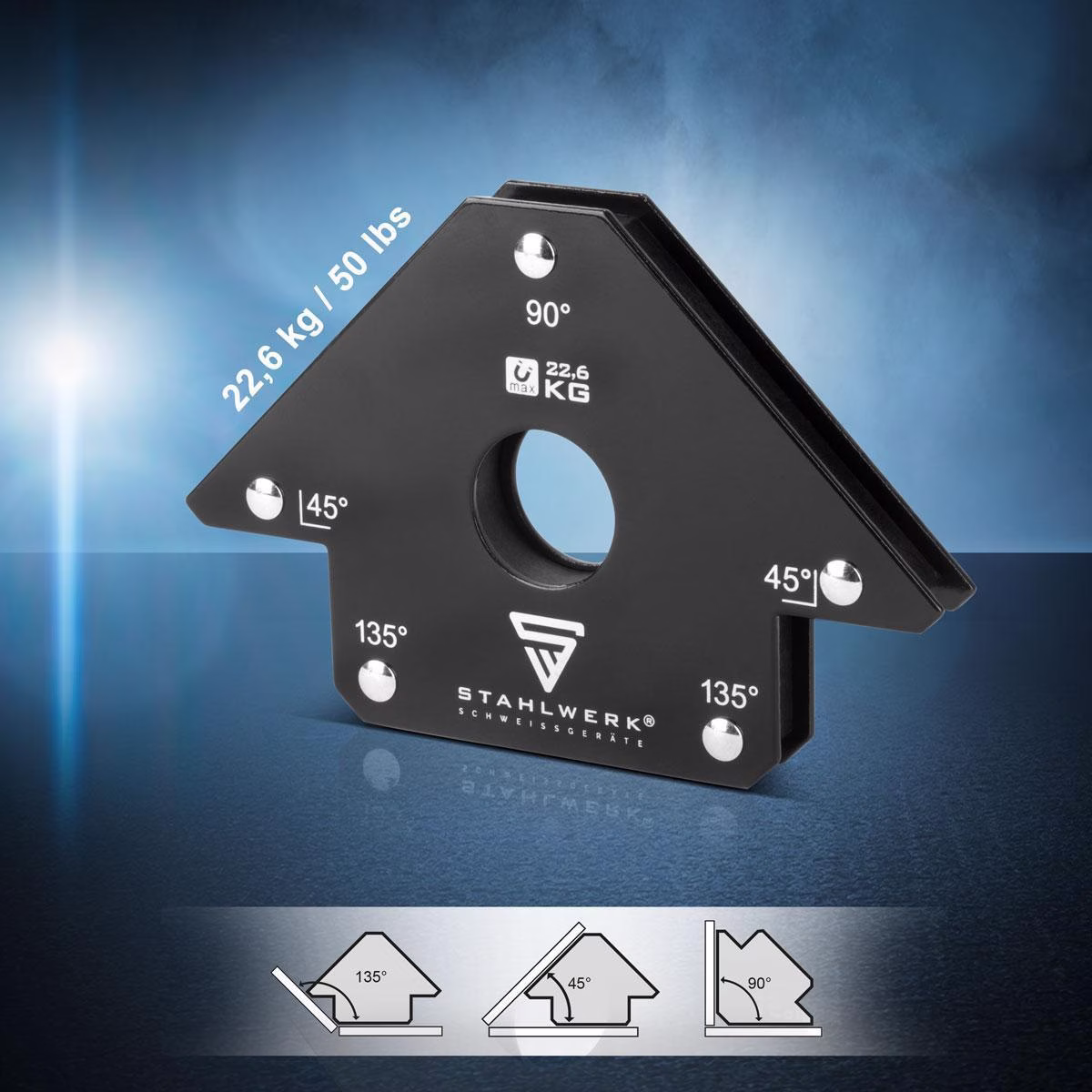 Magnet-Schweißwinkel 22,6 kg/50 lbs daN 45Grad,90Grad u.135Grad