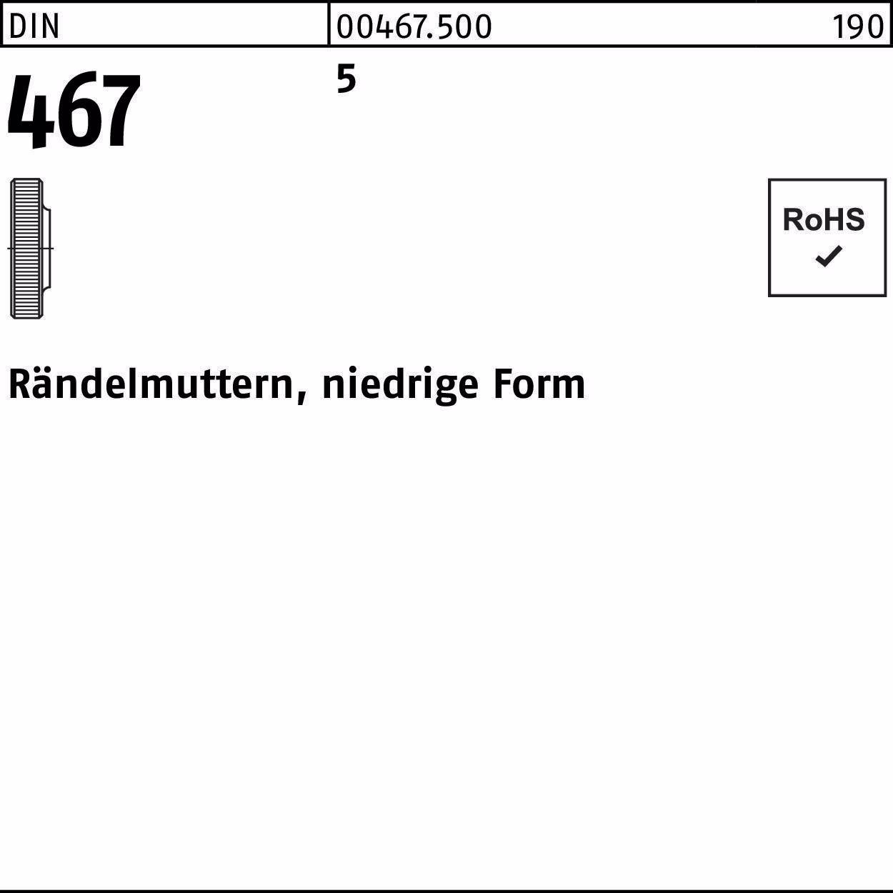 Rändelmutter DIN 467 niedrige FormM6 5 100 Stück
