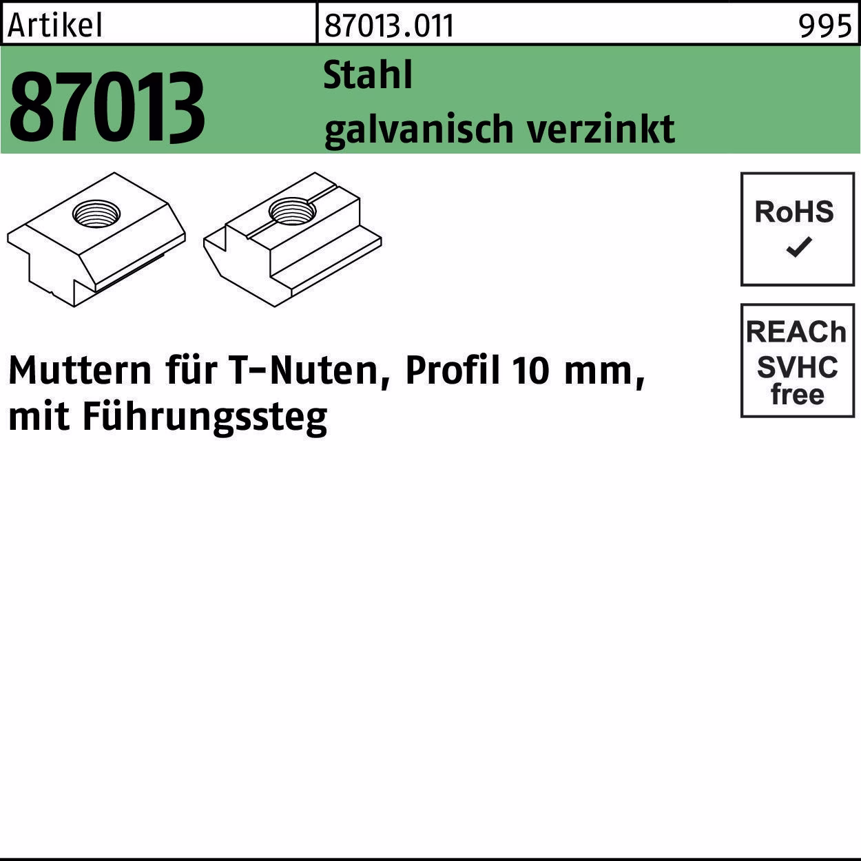 T-Nutenmutter R 87013 Führungssteg 10mm Stahl galv.verz.