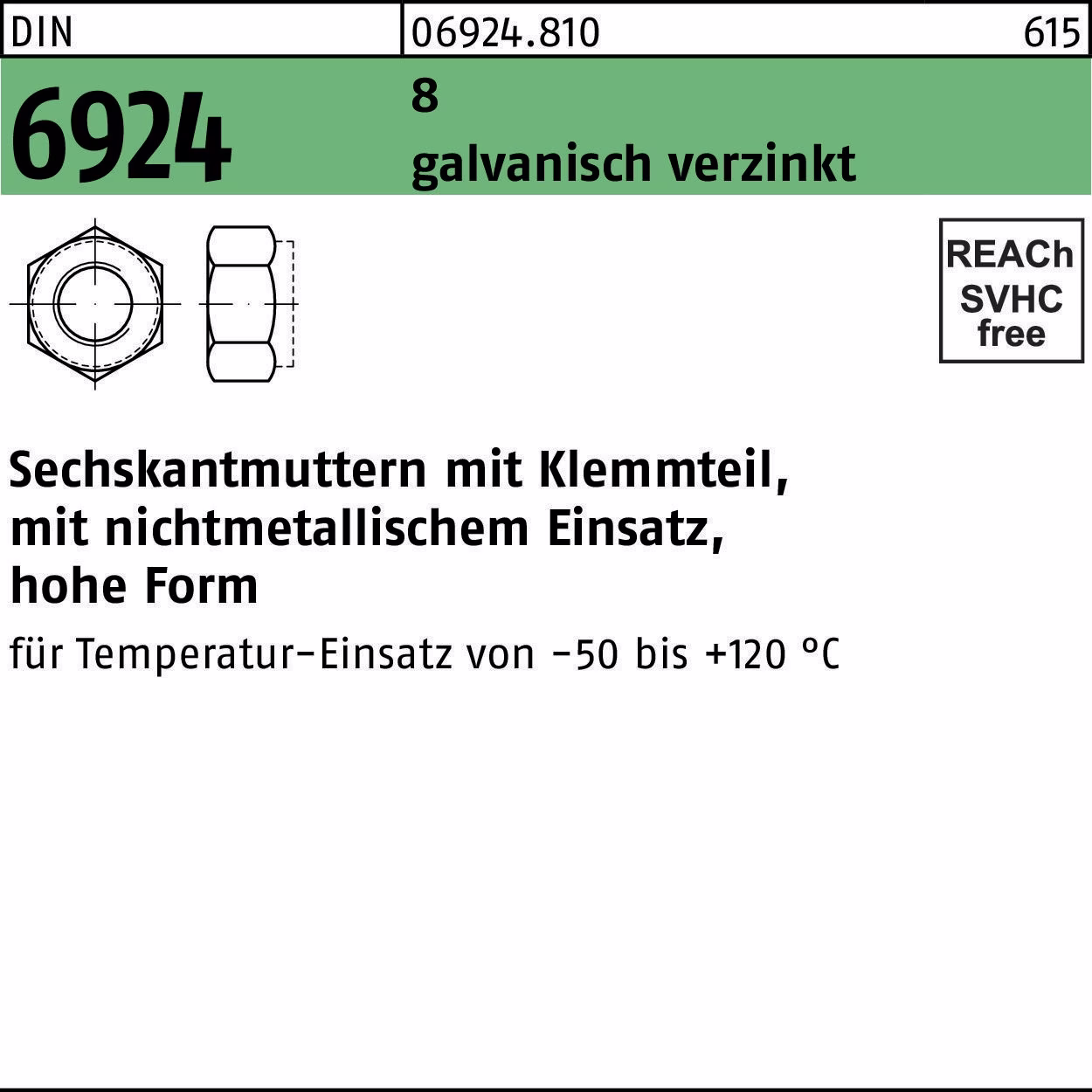 Sechskantmutter DIN 6924 Klemmteil 8 galv.verz.