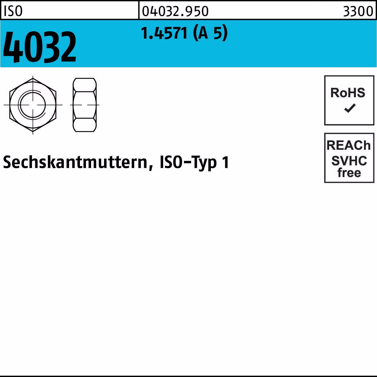 Sechskantmutter ISO 4032 M10 A 5 100 Stück