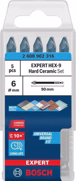 Keramikbohrersatz Expert HardCeramic HEX-9 5-tlg.6mm Schaft 6-kant
