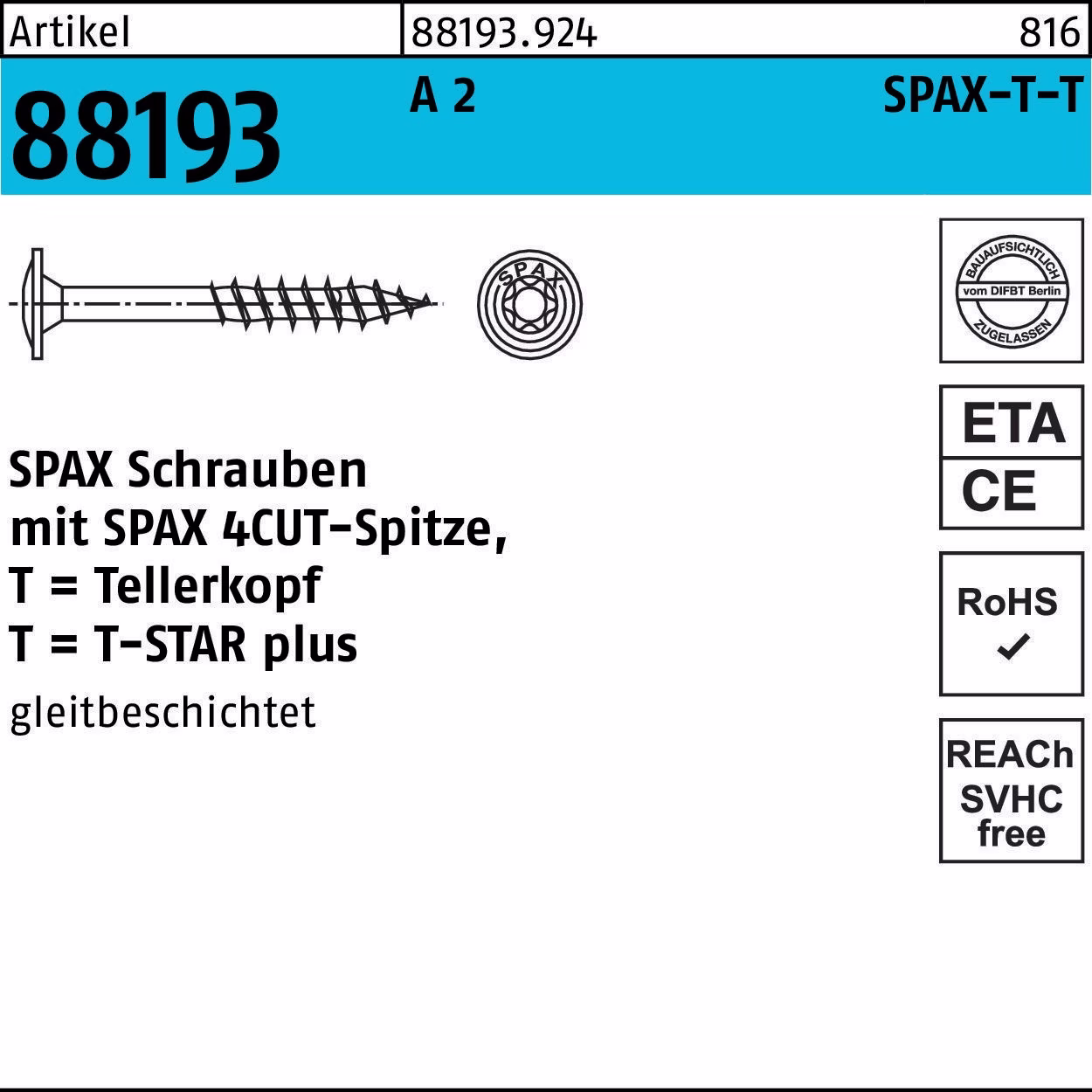 Tellerkopfschraube R 88193 Spitze/T-STAR TG A 2