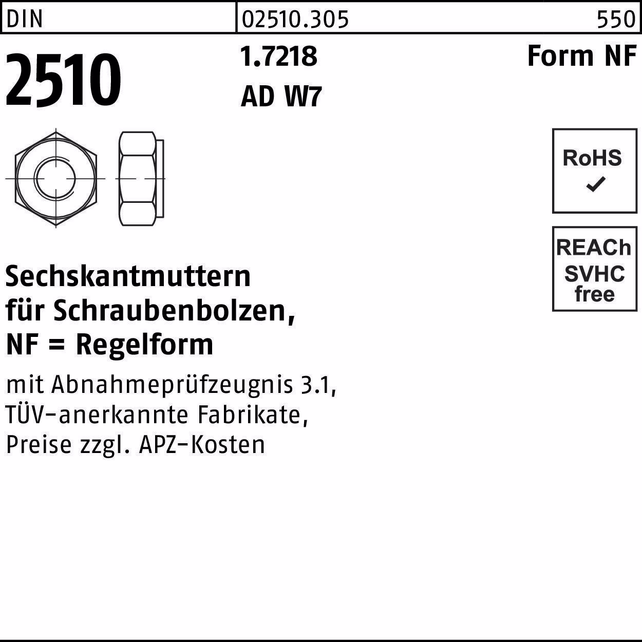 Sechskantmutter DIN 2510 f.Schraubenbolzen NF 1.7218 1