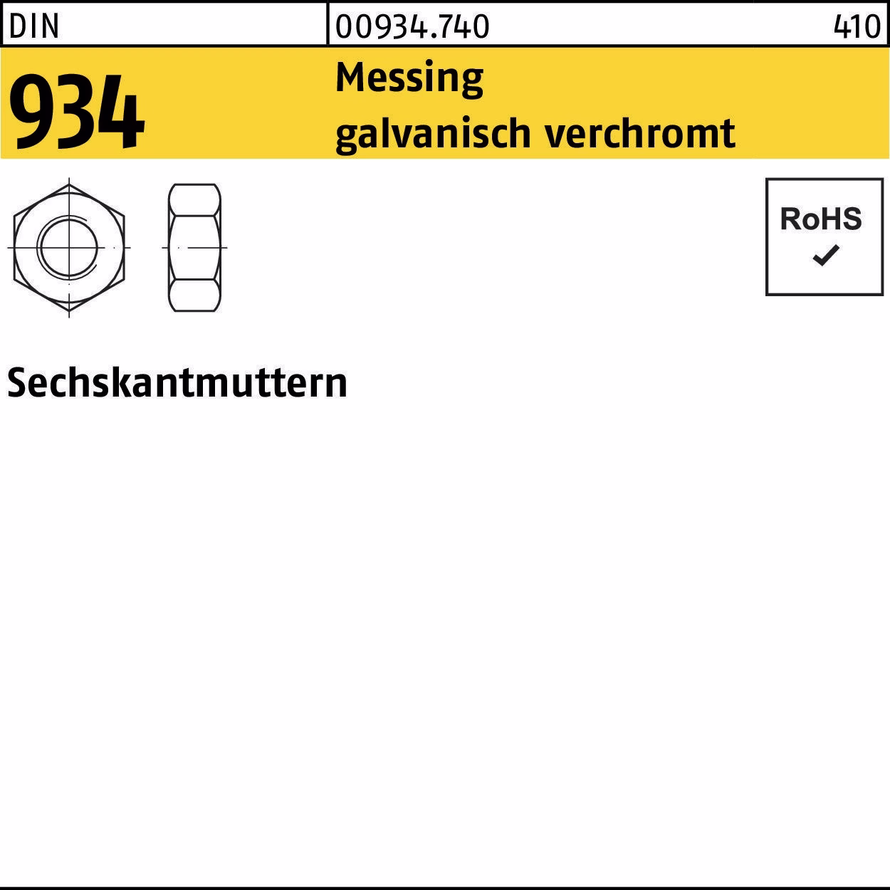 Sechskantmutter DIN 934 Messing galv. verchromt 100