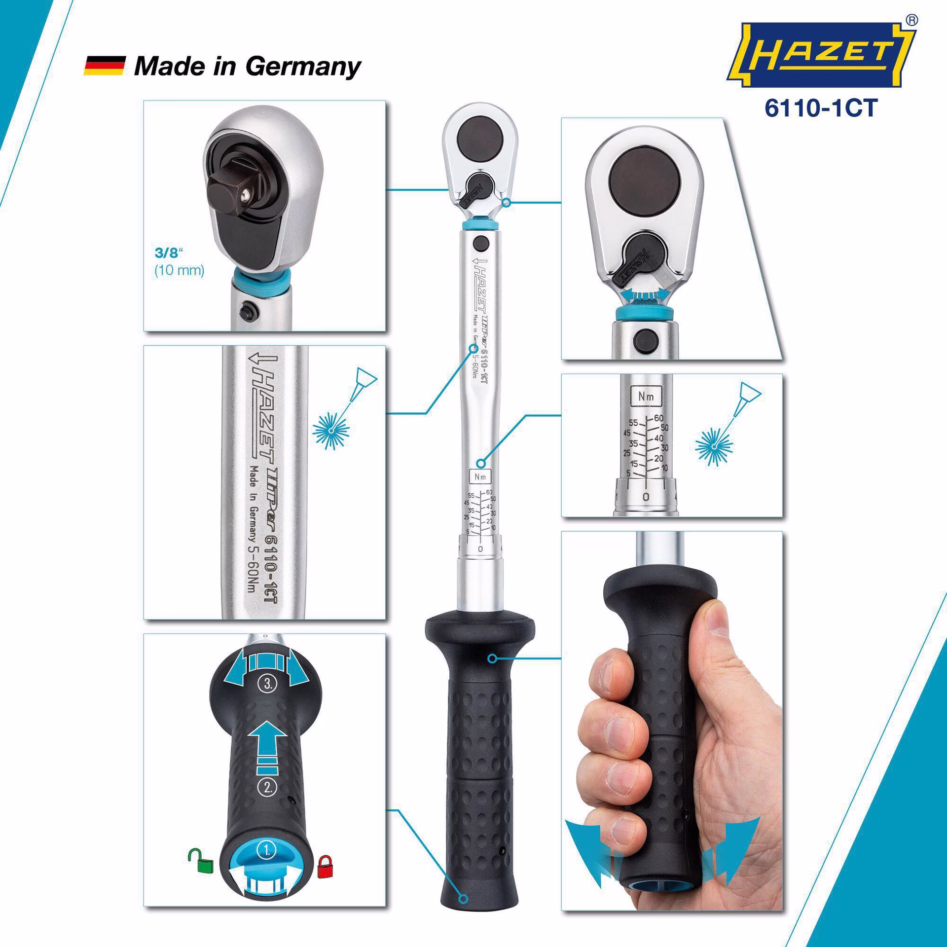 Drehmomentschlüssel 6110-1CT 3/8 Zoll 5-60 Nm
