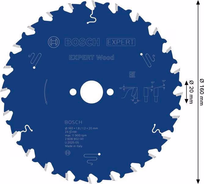 Kreissägeblatt Expert Wood AD 160mm Z.24 WZ Bohr.20mm Schnitt-B.1,8mm