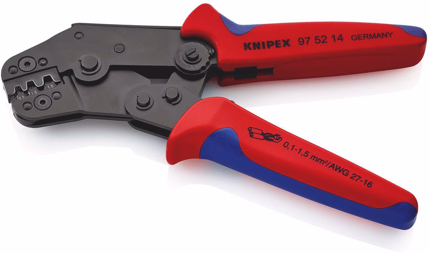 Crimpzange kurze Bauform L.195mm 0,1-1,5 (AWG 27-16) mm²