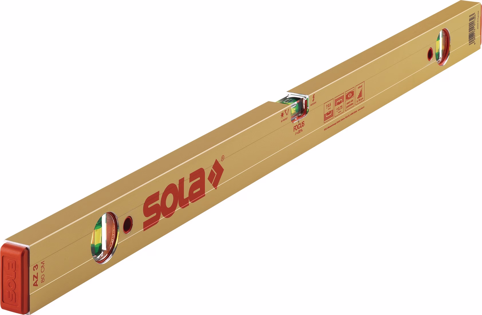 Wasserwaage AZ 3 Aluminium gold eloxiert 0,5 mm/m SOLA