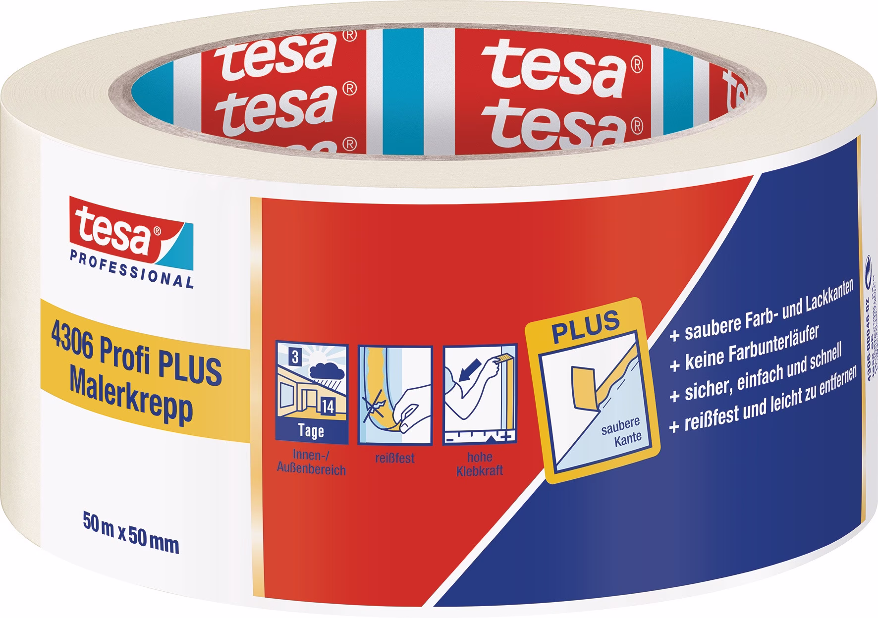 Malerkreppband 4306 Profi PLUS leicht gekreppt hellbeige L.50m B.50mm Rl