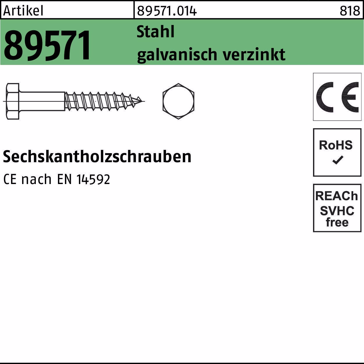 Sechskantholzschraube R 89571 Stahl galv.verz.