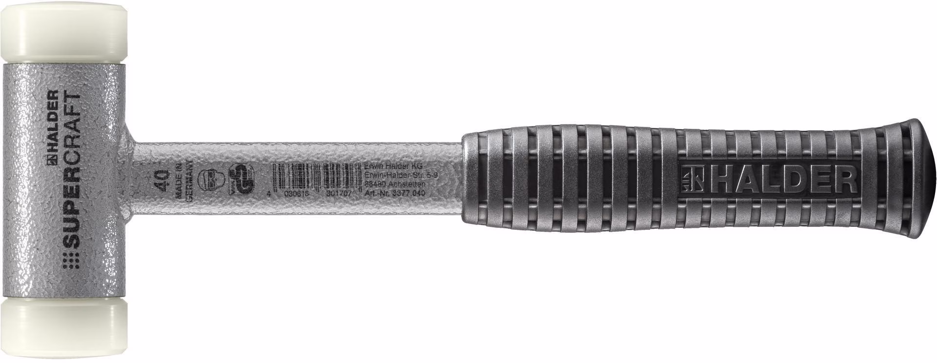Schonhammer SUPERCRAFT Stahlrohr rückschlagfrei hart Nylon weiß HALDER