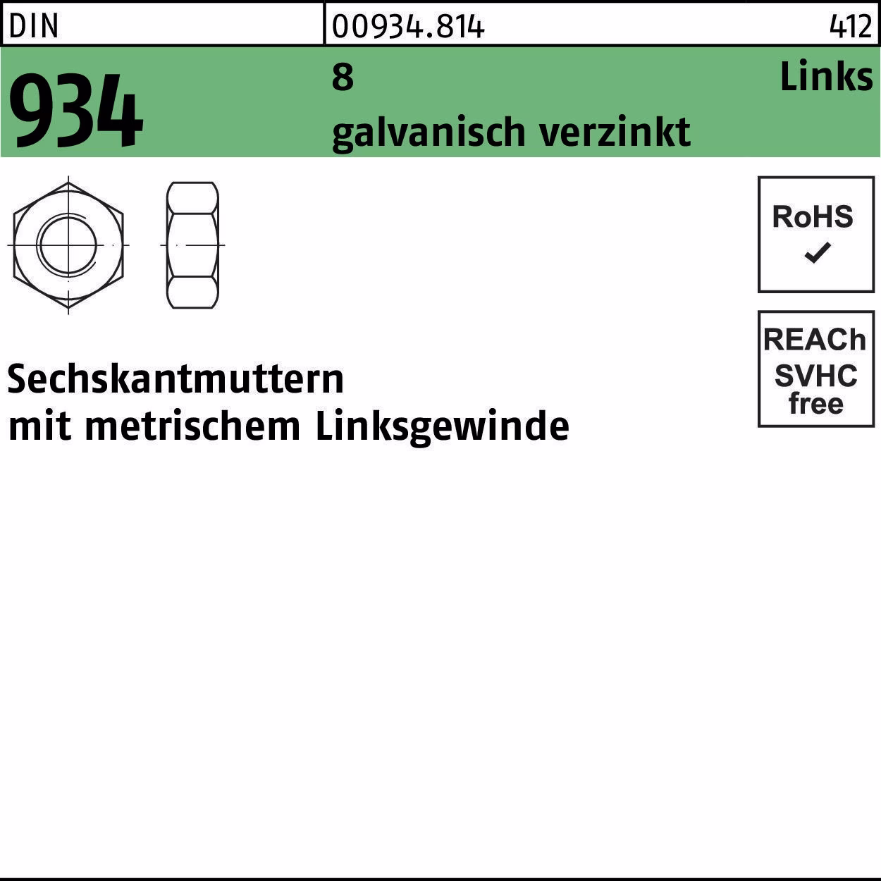 Sechskantmutter DIN 934 links -LH 8
