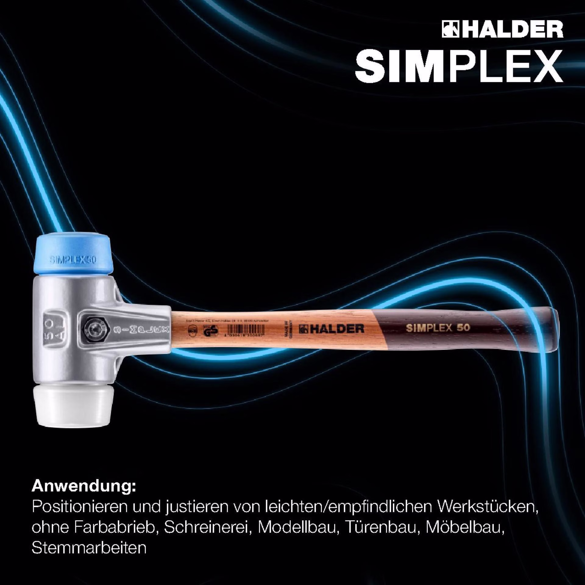Schonhammer SIMPLEX L.300mm Kopf-D.30mm HO Superplast.weiß/TPE-soft blau