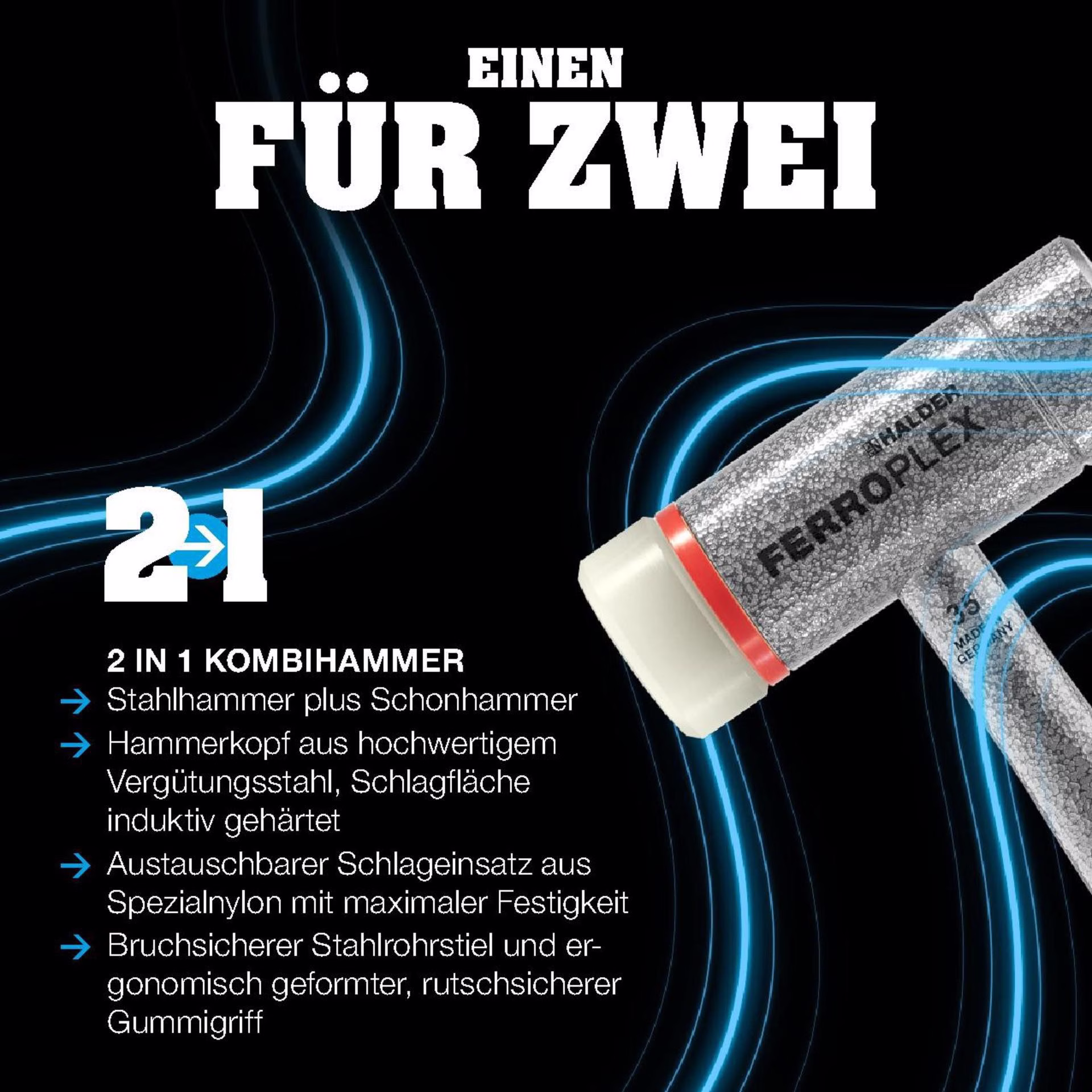 Schon- u.Schlosserhammer FERROPLEX L.295mm Kopf-D.35mm hart STA