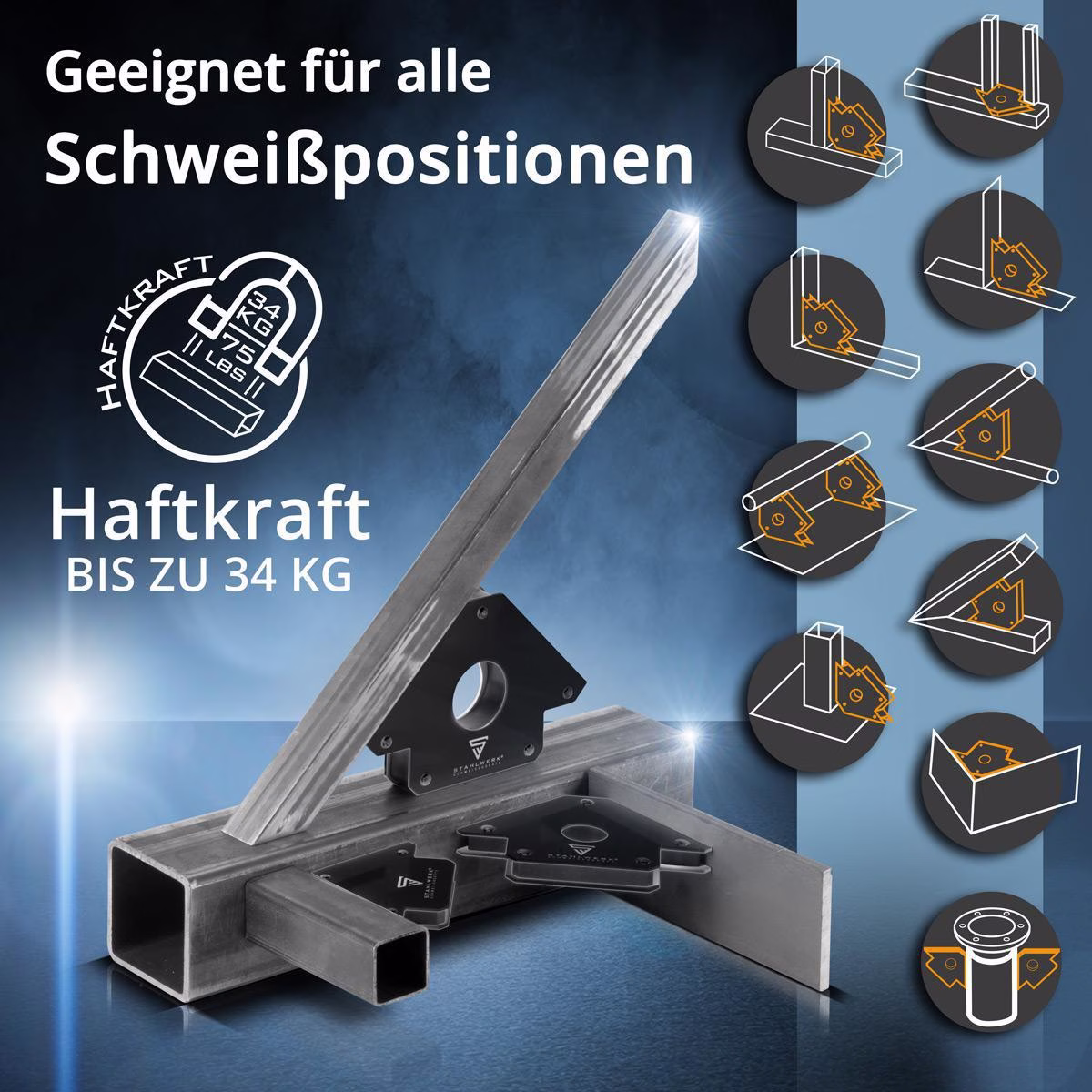 Magnet-Schweißwinkel 34 kg/75 lbs daN 45Grad, 90Grad, 135Grad