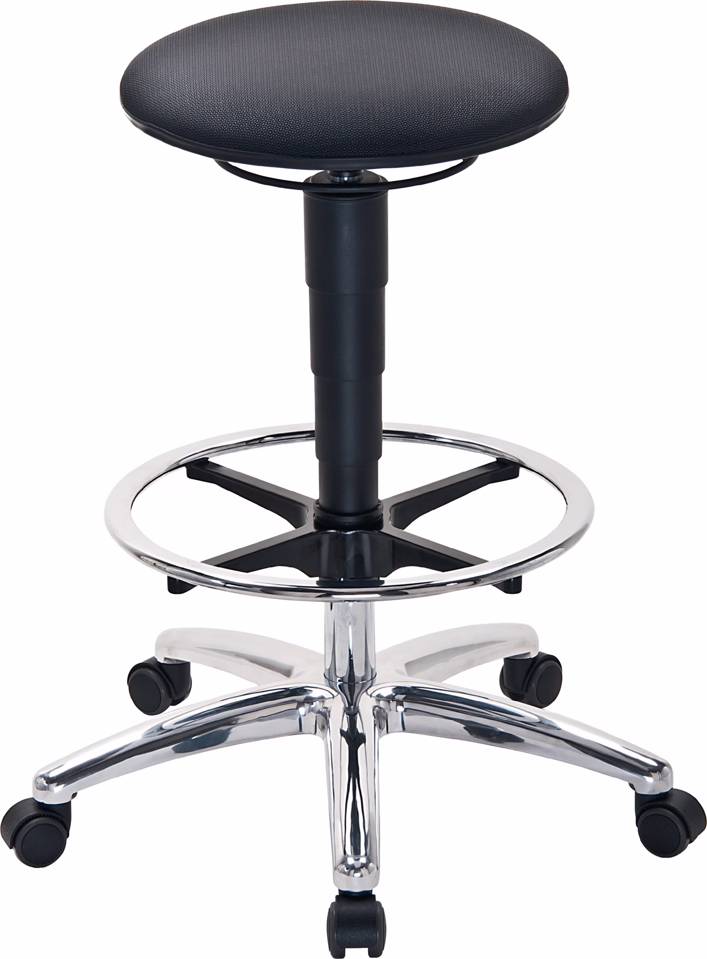 Drehhocker Sitz-Stop-Rollen+Fußring Supertec-Gewebe grau