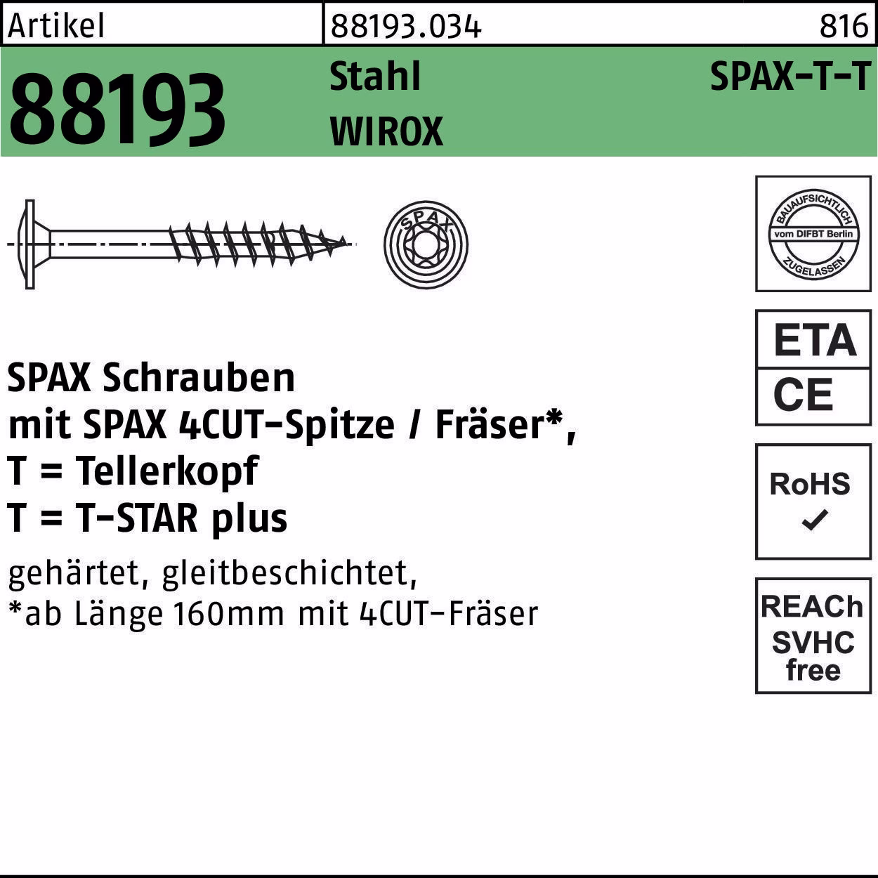 Tellerkopfschraube R 88193 Spitze/T-STAR Sta verz. WIROX
