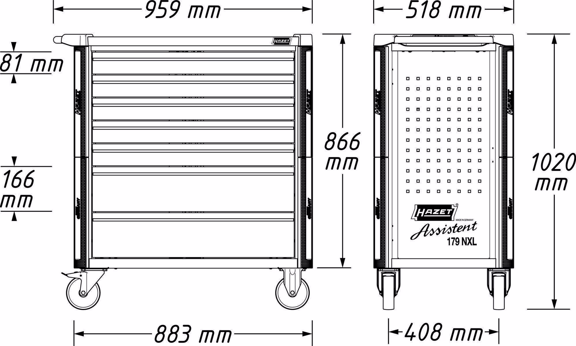 Werkstattwagen 179NXL-8/440 B1200xT800xH1480mm 1000kg 8 Schubl.440-tlg