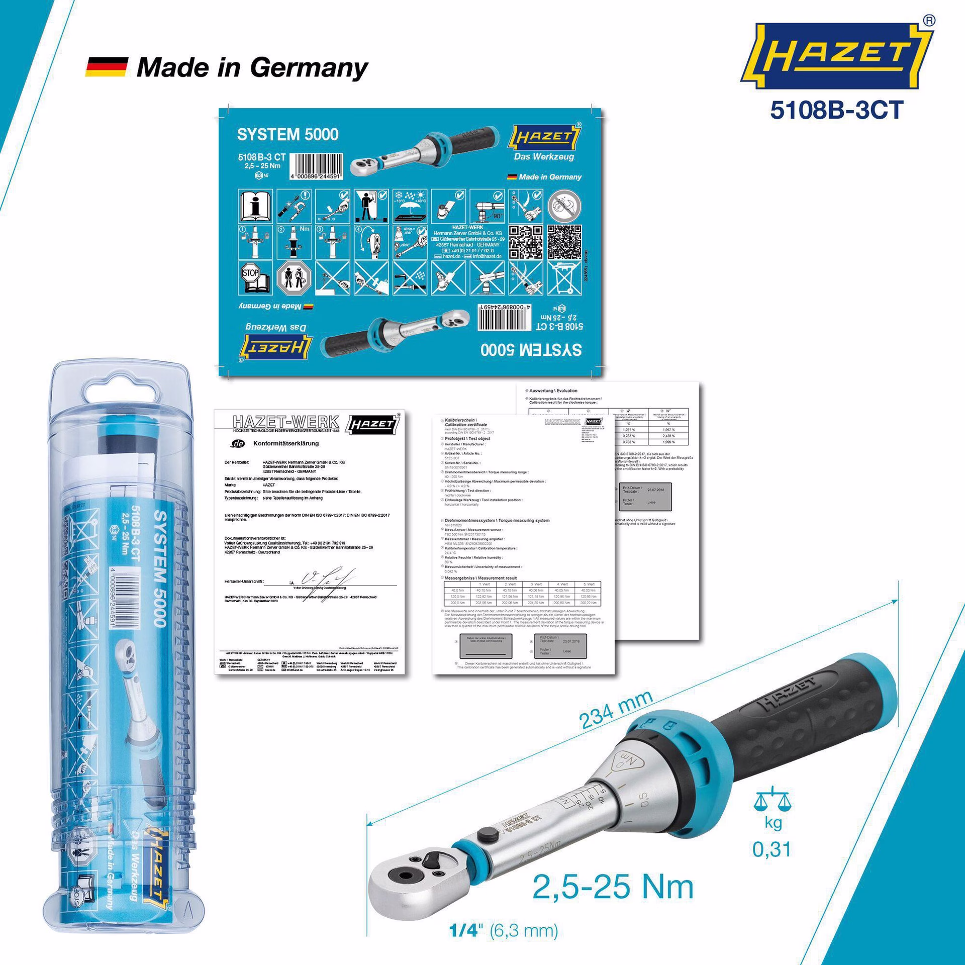 Drehmomentschlüssel 5108B-3CT 1/4 Zoll 2,5-25 Nm
