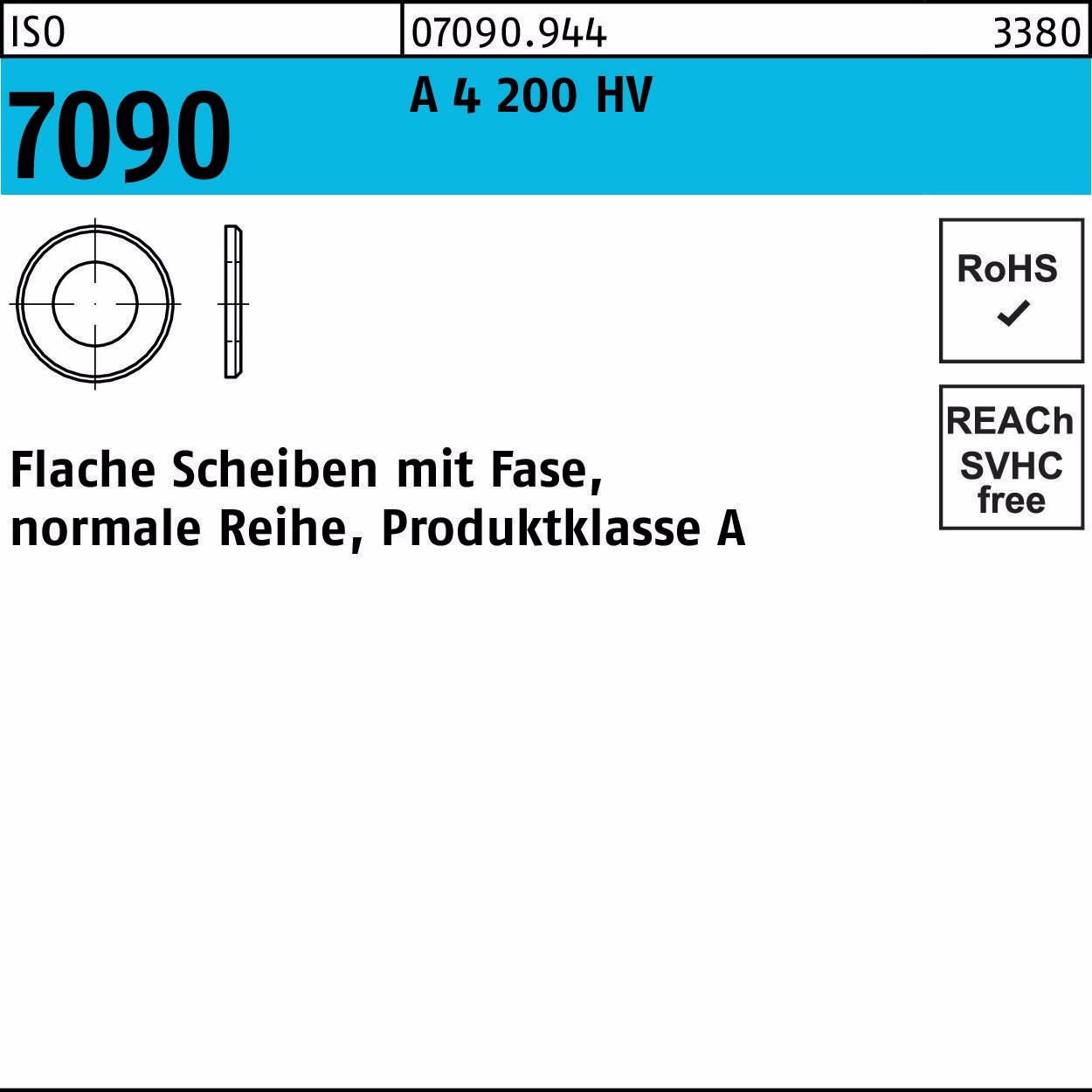 Unterlegscheibe ISO 7090 m.Fase 10 A 4 200 HV 100 Stück