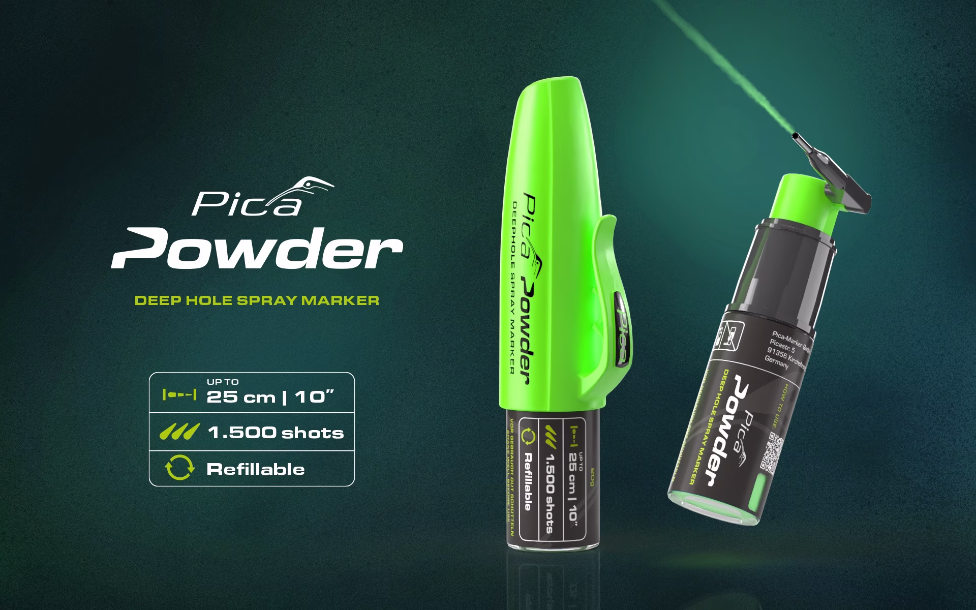 Spray-Marker Powder DeepHole grün-fluoreszierend Inh.20g f.tiefe Bohrlöcher