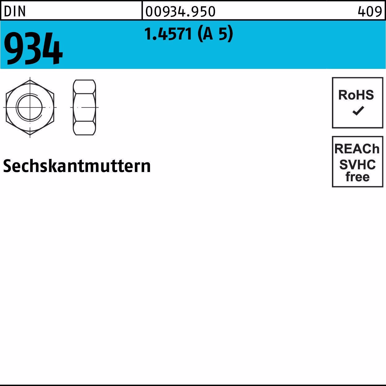 Sechskantmutter DIN 934 M10 A 5 100 Stück