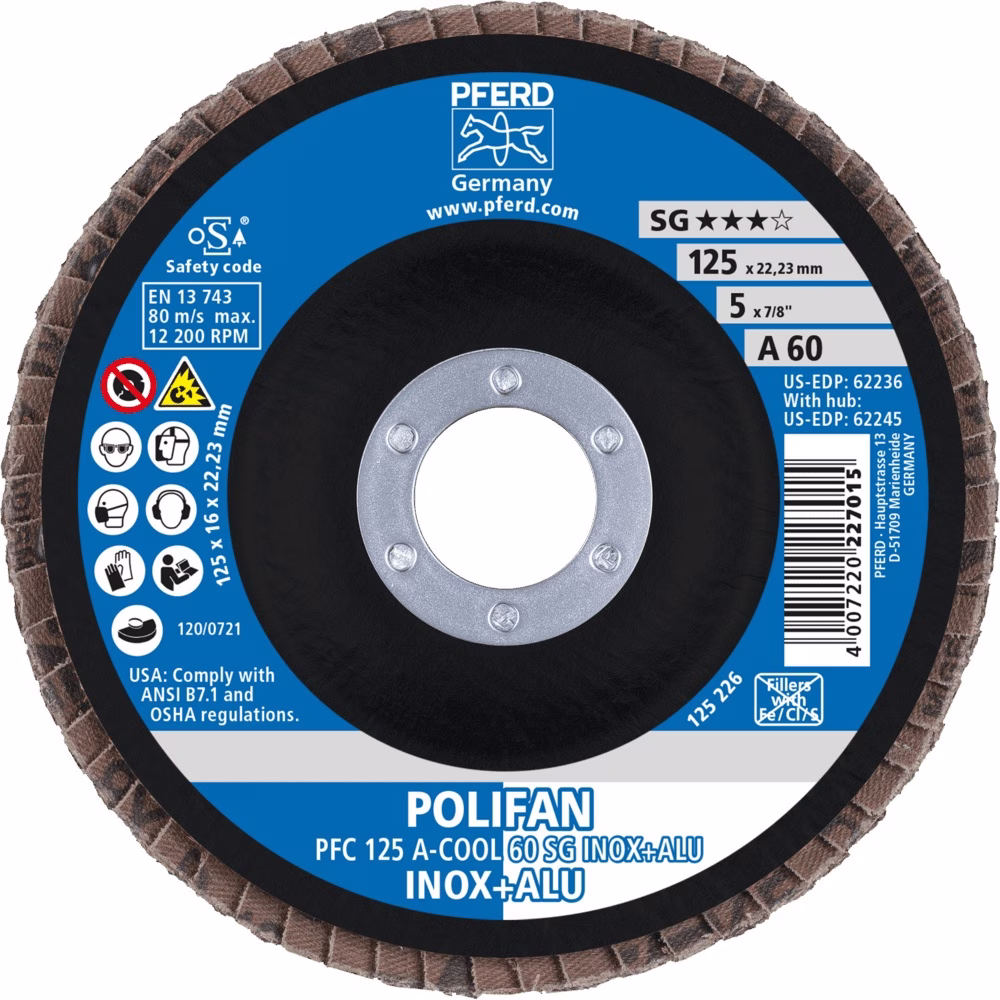 Fächerscheibe POLIFAN A-COOL SG INOX+ALU D.125mm K.60 kon.INOX/Aluminium NK