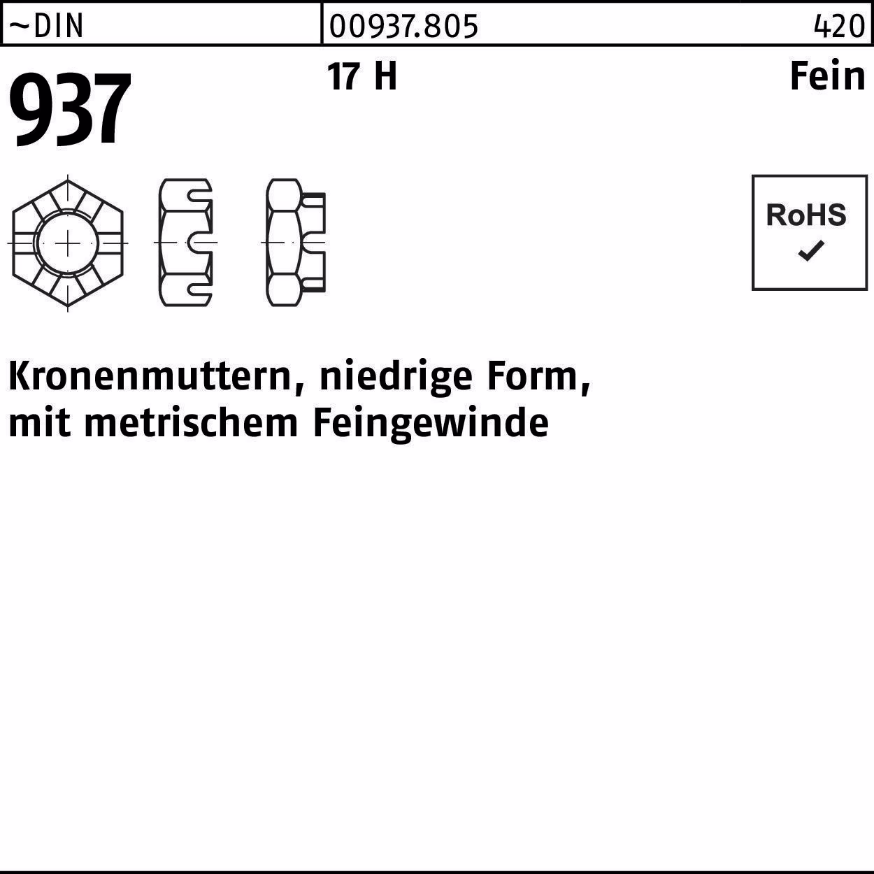 Kronenmutter DIN 937 niedrige 17H