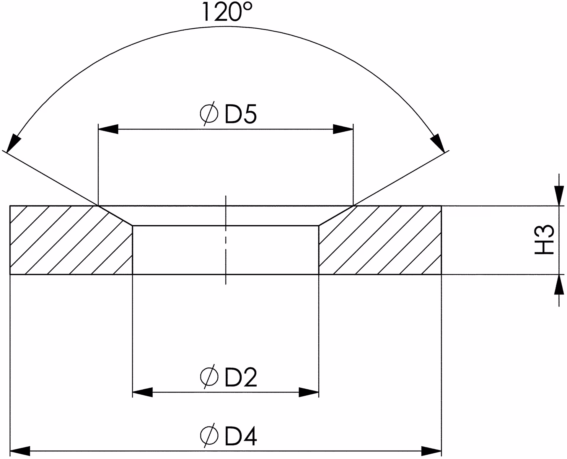 Kegelpfanne DIN 6319G f.Schrauben M10 Bohrungs-D.12mm Kegelwinkel 120Grad