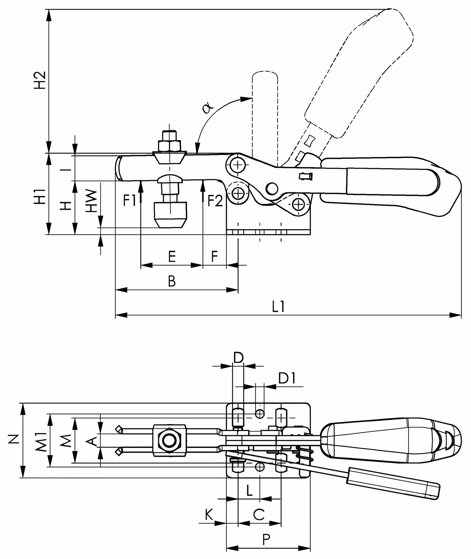 Waagrechtspanner Nr.6830S Gr.3 waagrechter Fuß Sicherheitsverriegelung