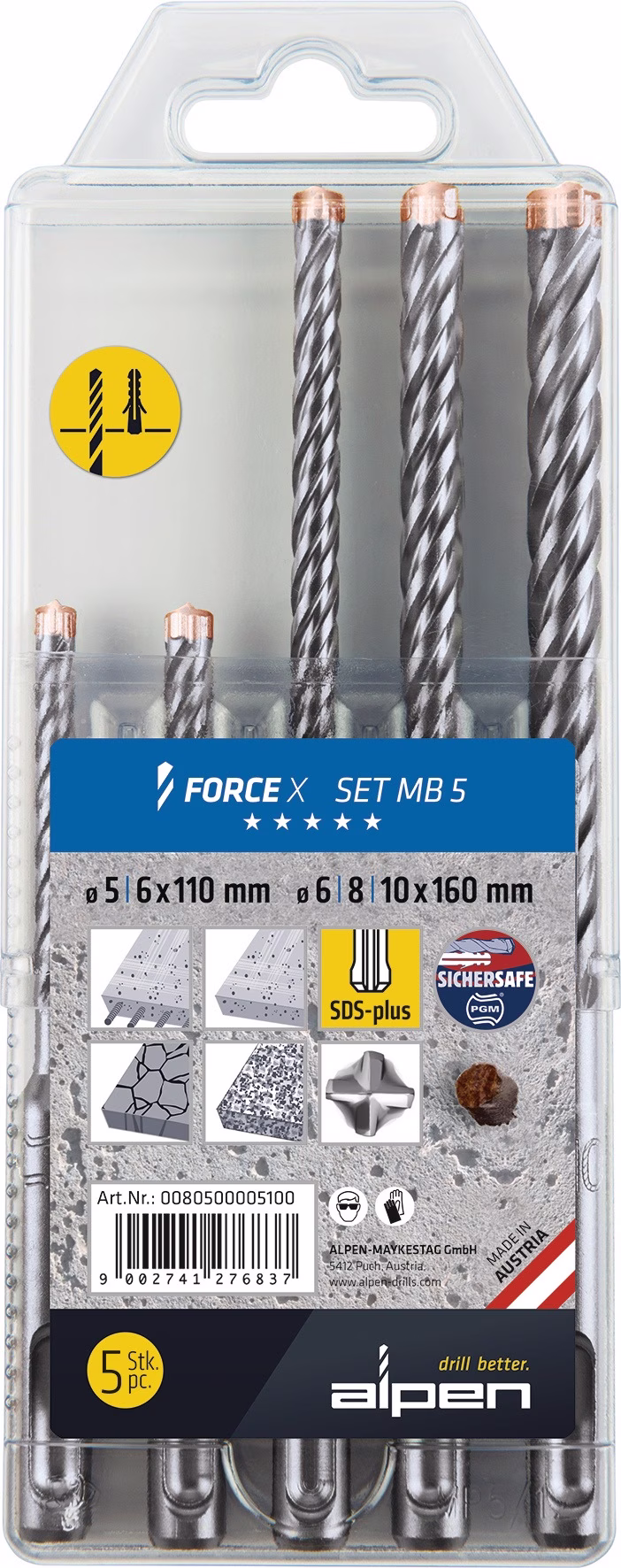 Hammerbohrersatz Force X 5-tlg.SDS-plus Ku.-Box