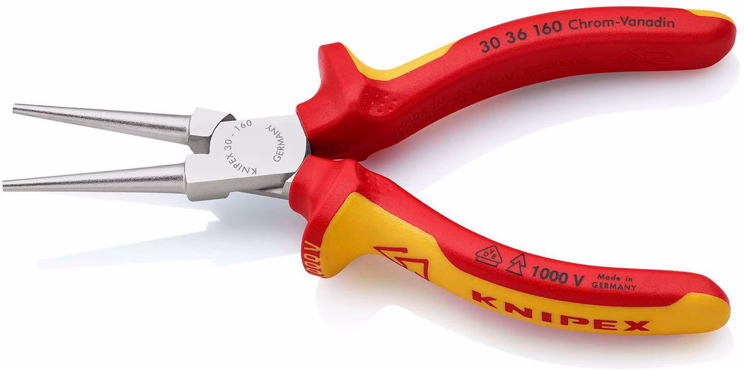 Langbeckzange Gesamt-L.160mm Form 3 Kopf verchr.lang,rd.VDE Mehrkomp.-Hüllen