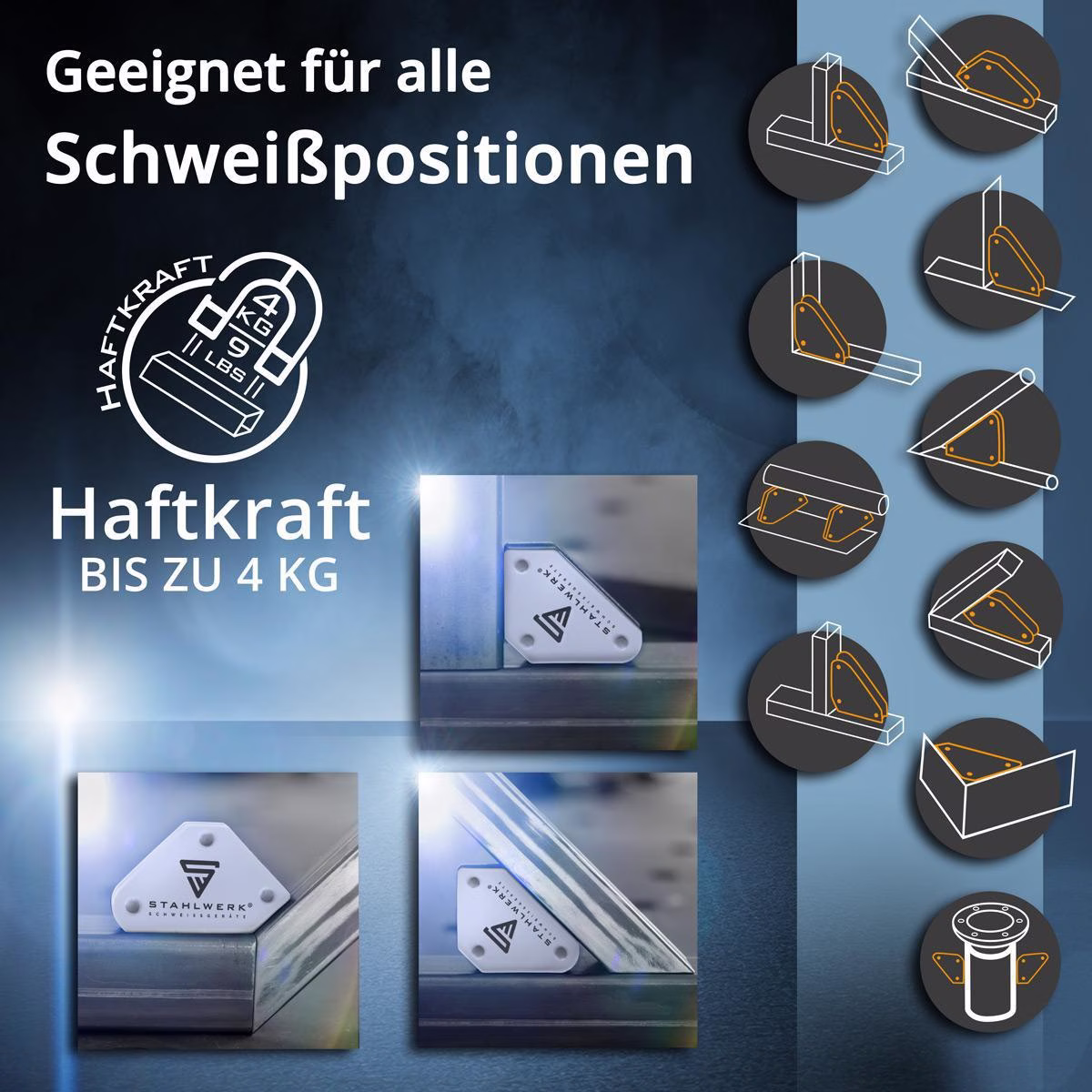 Magnet-Schweißwinkel 9 & 25 lbs/4 & 11,3kg daN 45Grad,90Grad u.135Grad