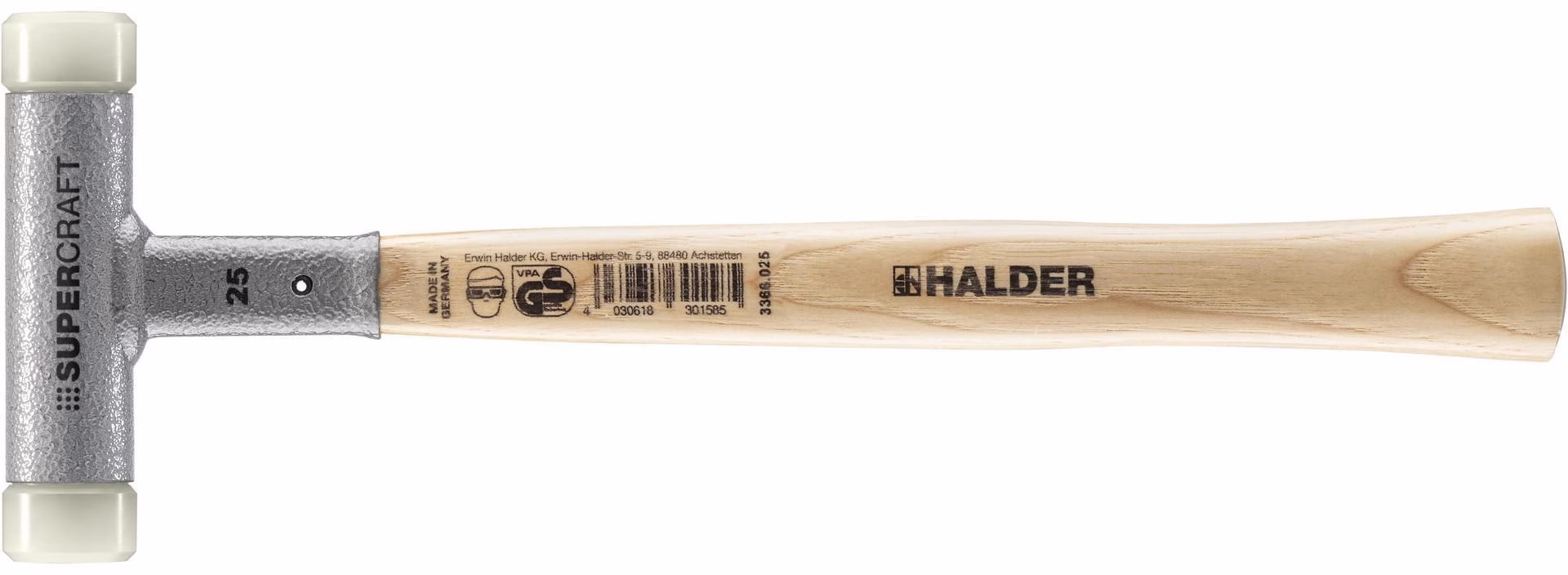 Schonhammer SUPERCRAFT Hickory rückschlagfrei hart Nylon weiß HALDER