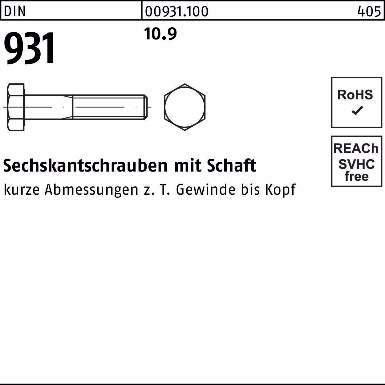 Sechskantschraube DIN 931 10.9