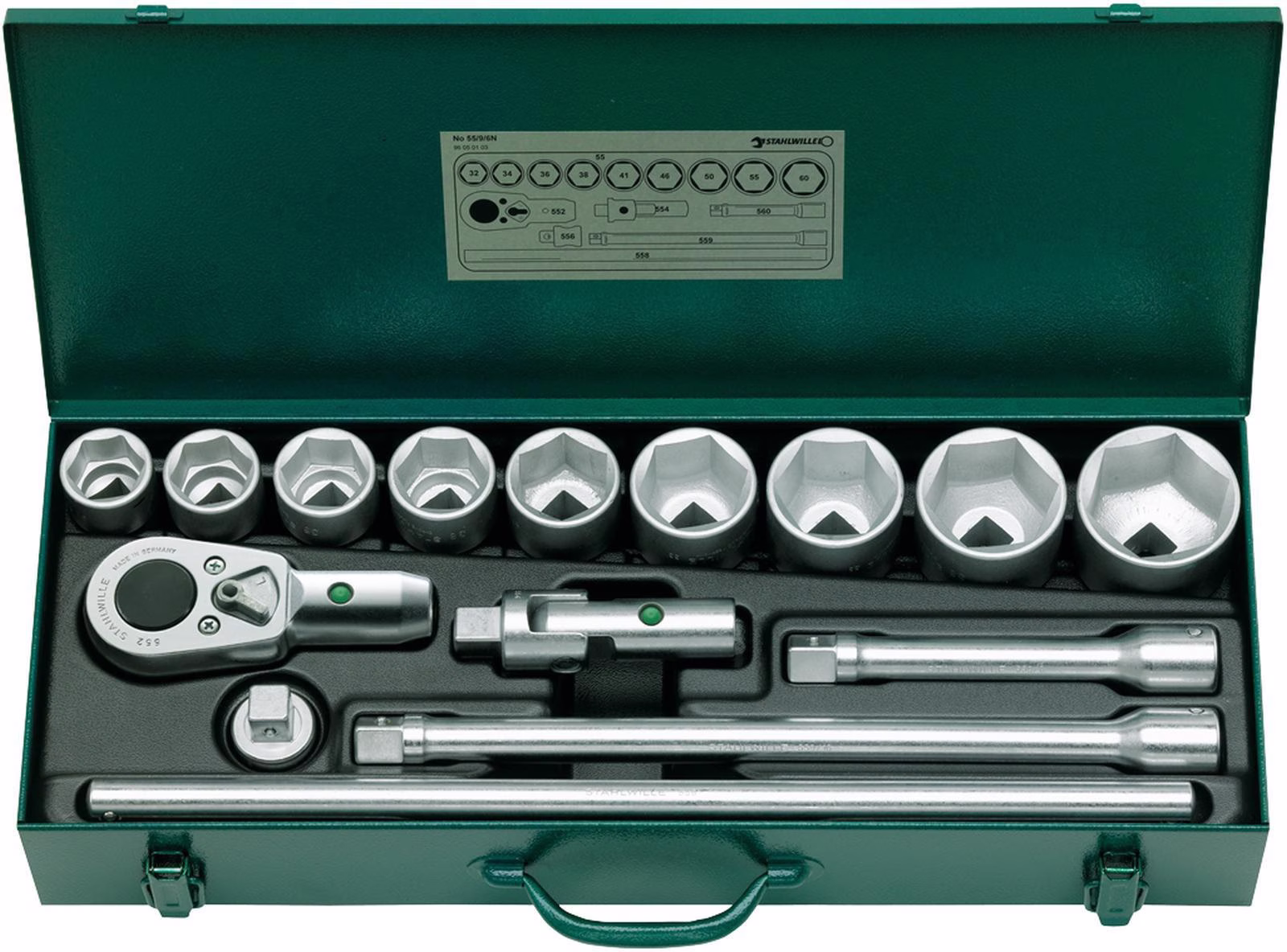 Steckschlüsselsatz 55/9/6N 15-tlg.3/4 Zoll SW 32-60mm Z.36 6KT