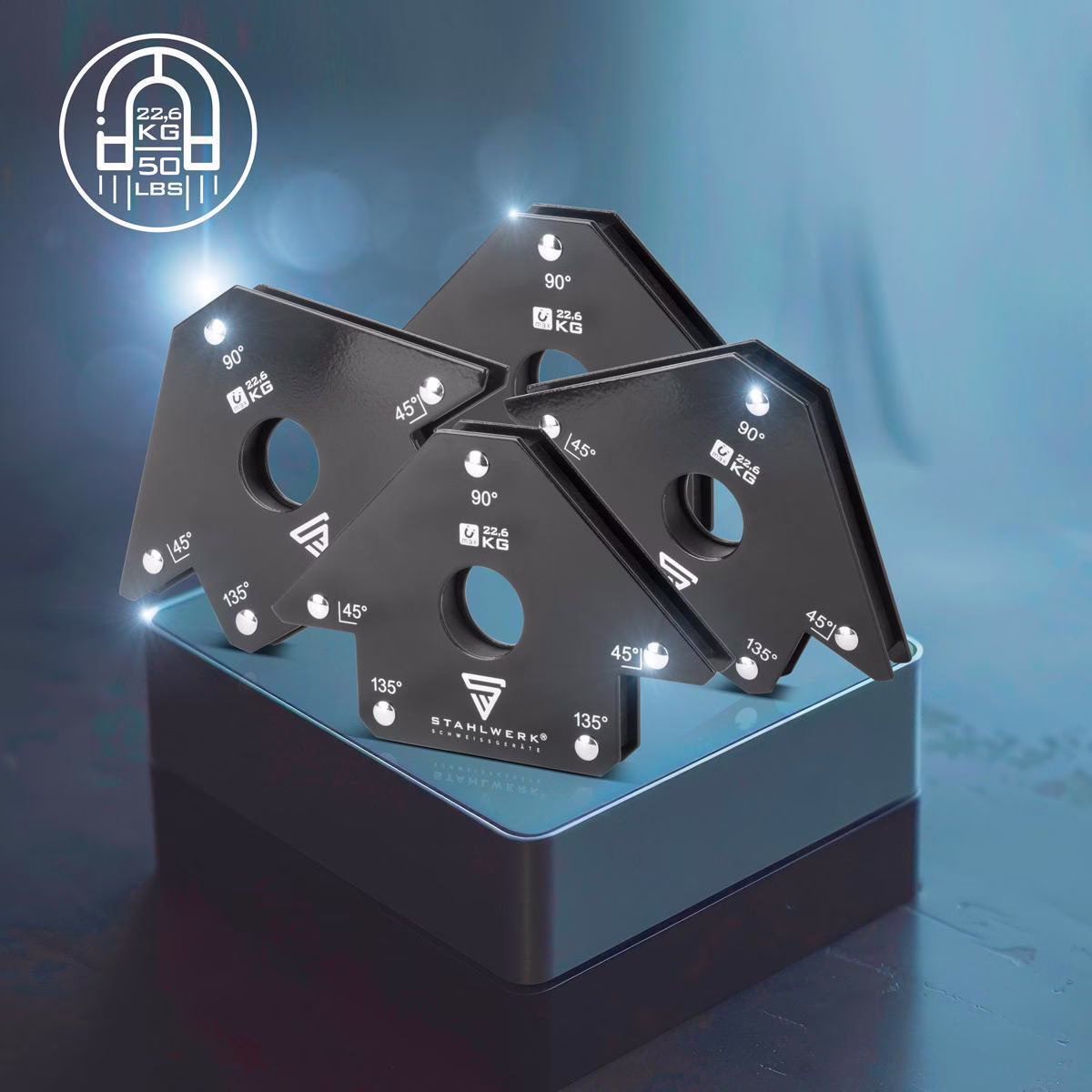 Magnet-Schweißwinkel 22,6 kg/50 lbs daN 45Grad,90Grad u.135Grad