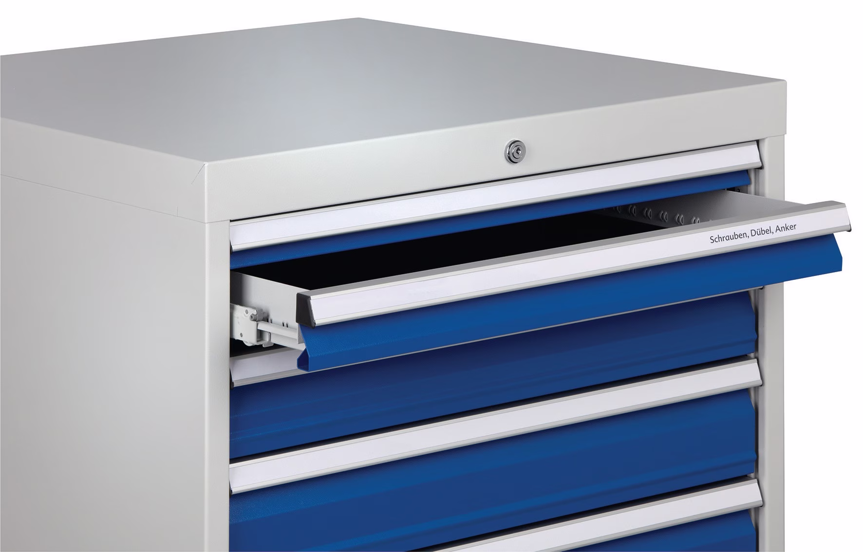 Schubladenschrank H1019xB705xT736mm lichtgrau/signalblau 6 Schubl.Voll.Bedrunka