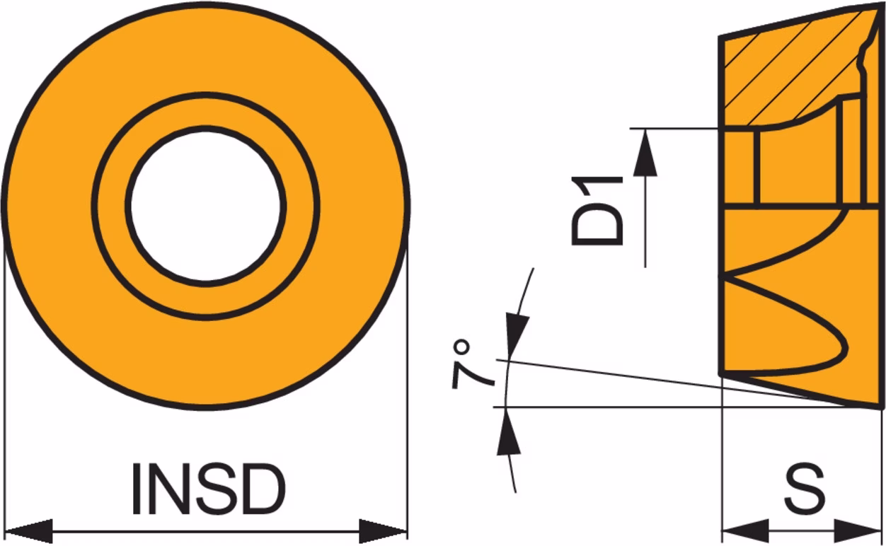 Fräswendeschneidplatte ISO RCMT 10T3MOSN-M:M8330 D.3,9mm PVD beschichtet Gold