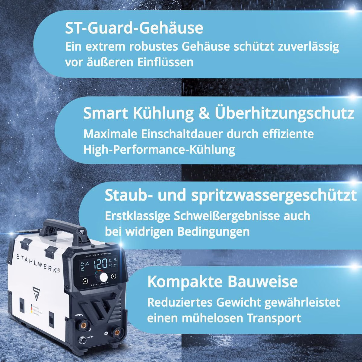 Fülldrahtschweißgerät Mini FLUX 120 ST Digital m.Zub.20-120 A gasg