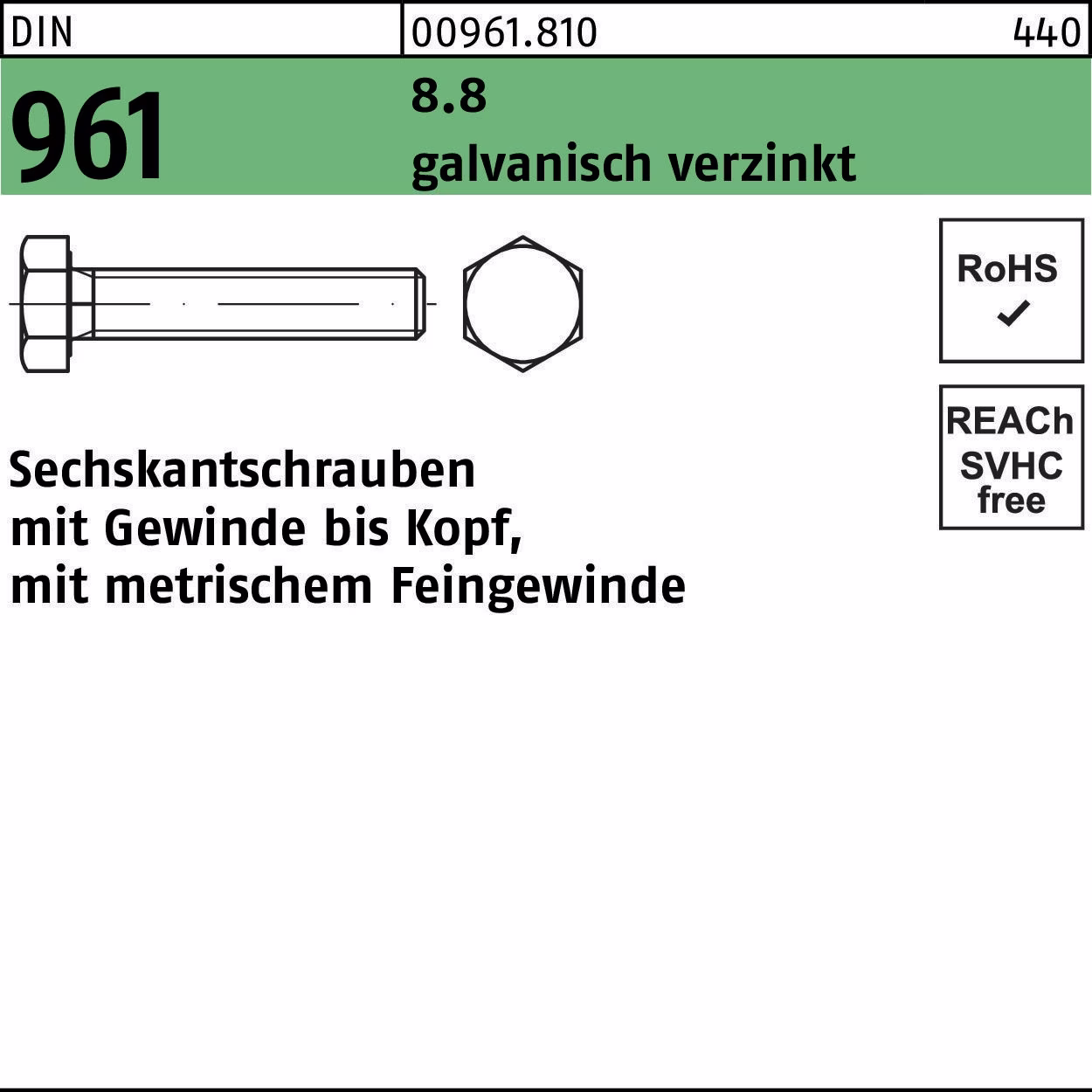 Sechskantschraube DIN 961 VG 8.8 galv.verz.