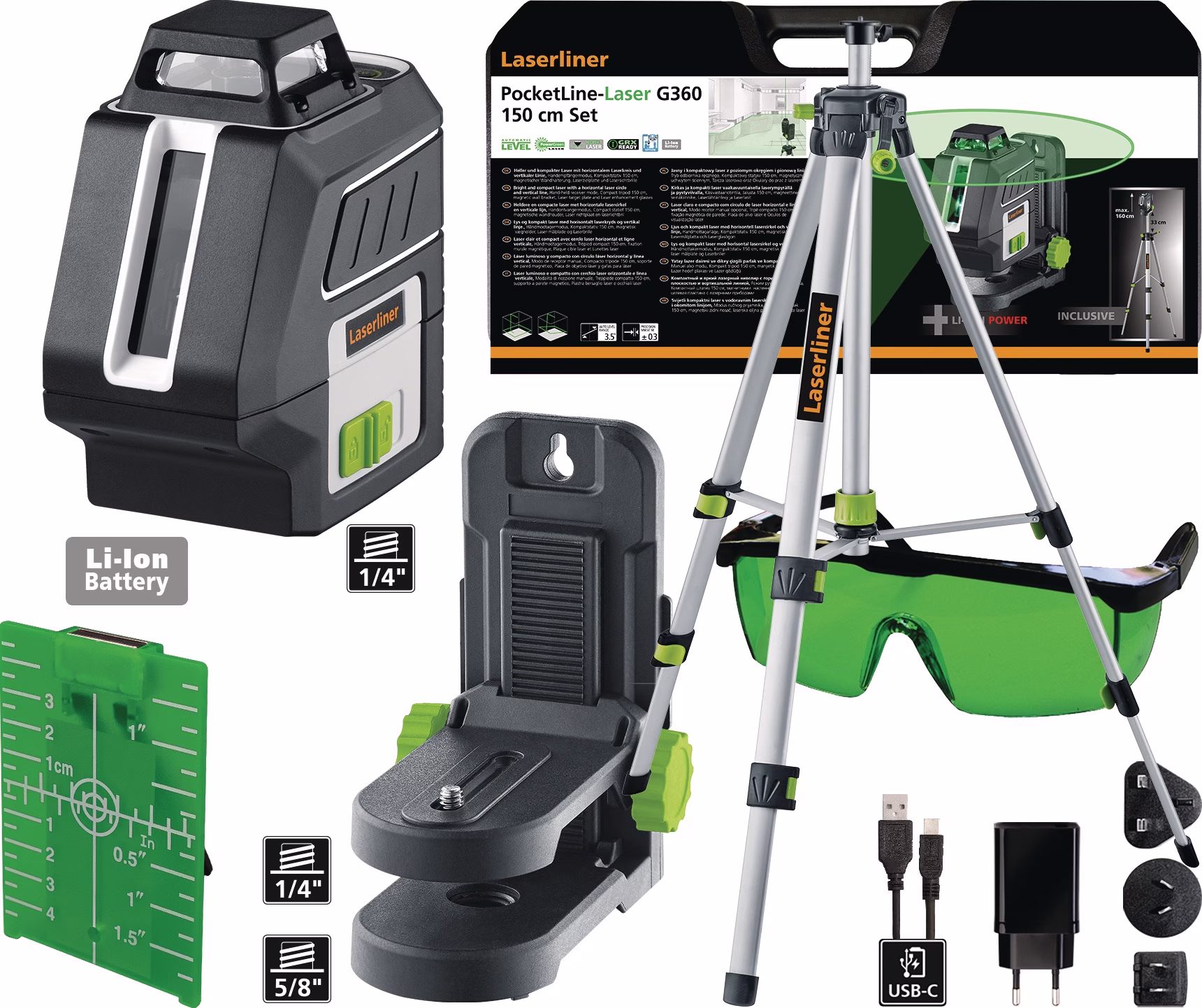 Kreuzlinienlaser PocketLine-Laser G360 Set ±3,5Grad ±0,3mm/m ca.30m Laserklasse2