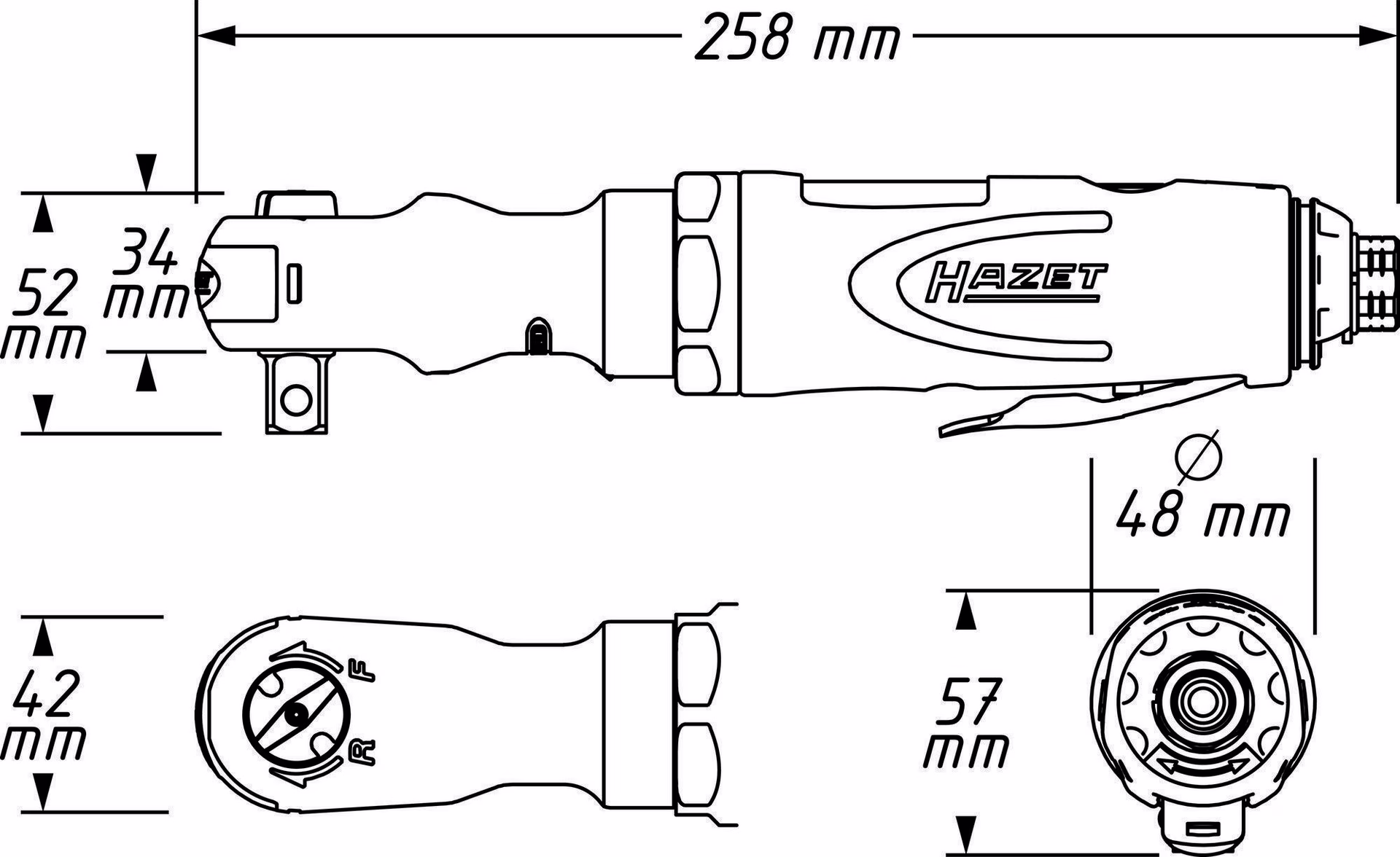 Druckluftratschenschrauber 9022P-2 12,5mm (1/2Zoll) A4-kt.108 Nm