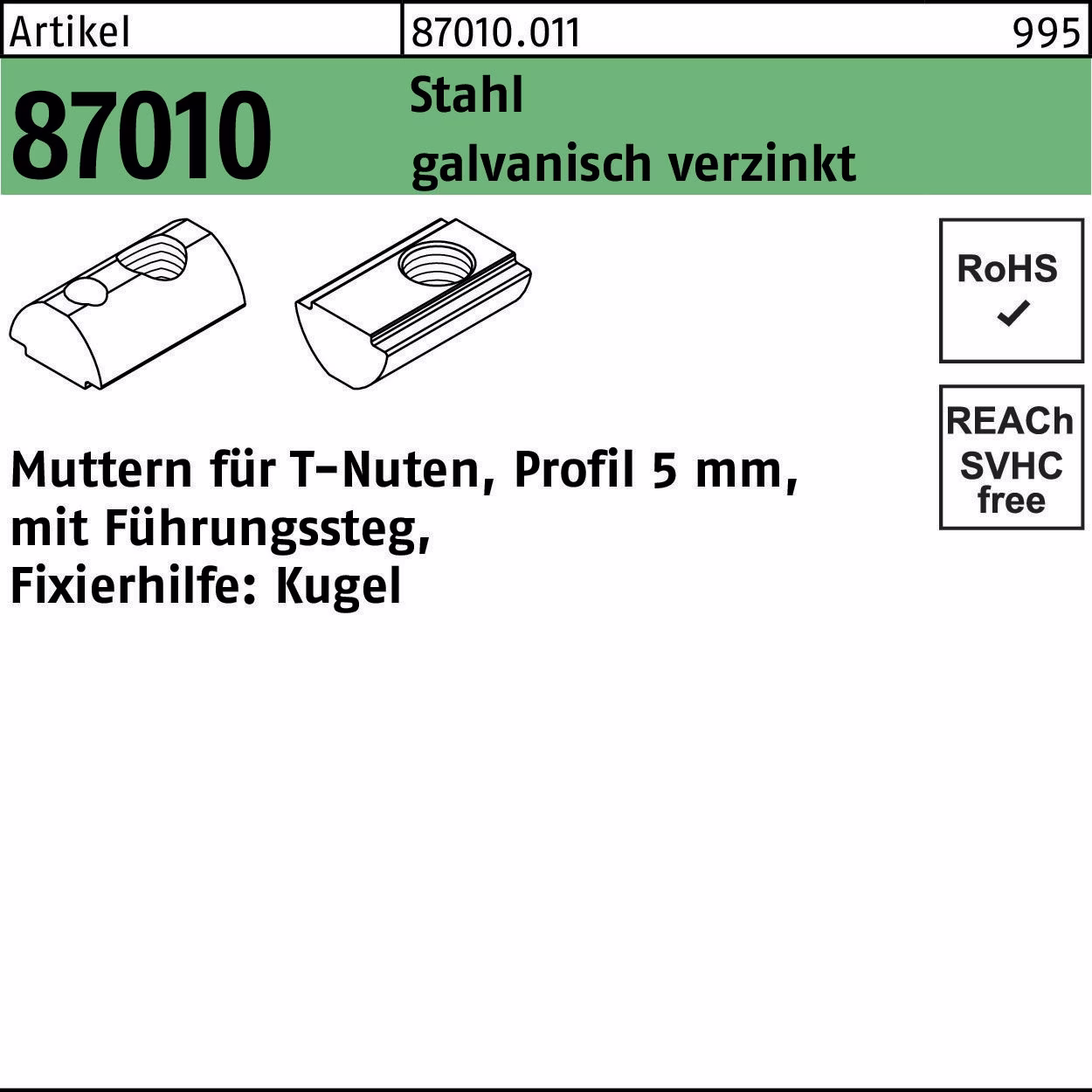 T-Nutenmutter R 87010 Führungssteg 5mm Stahl galv.verz.