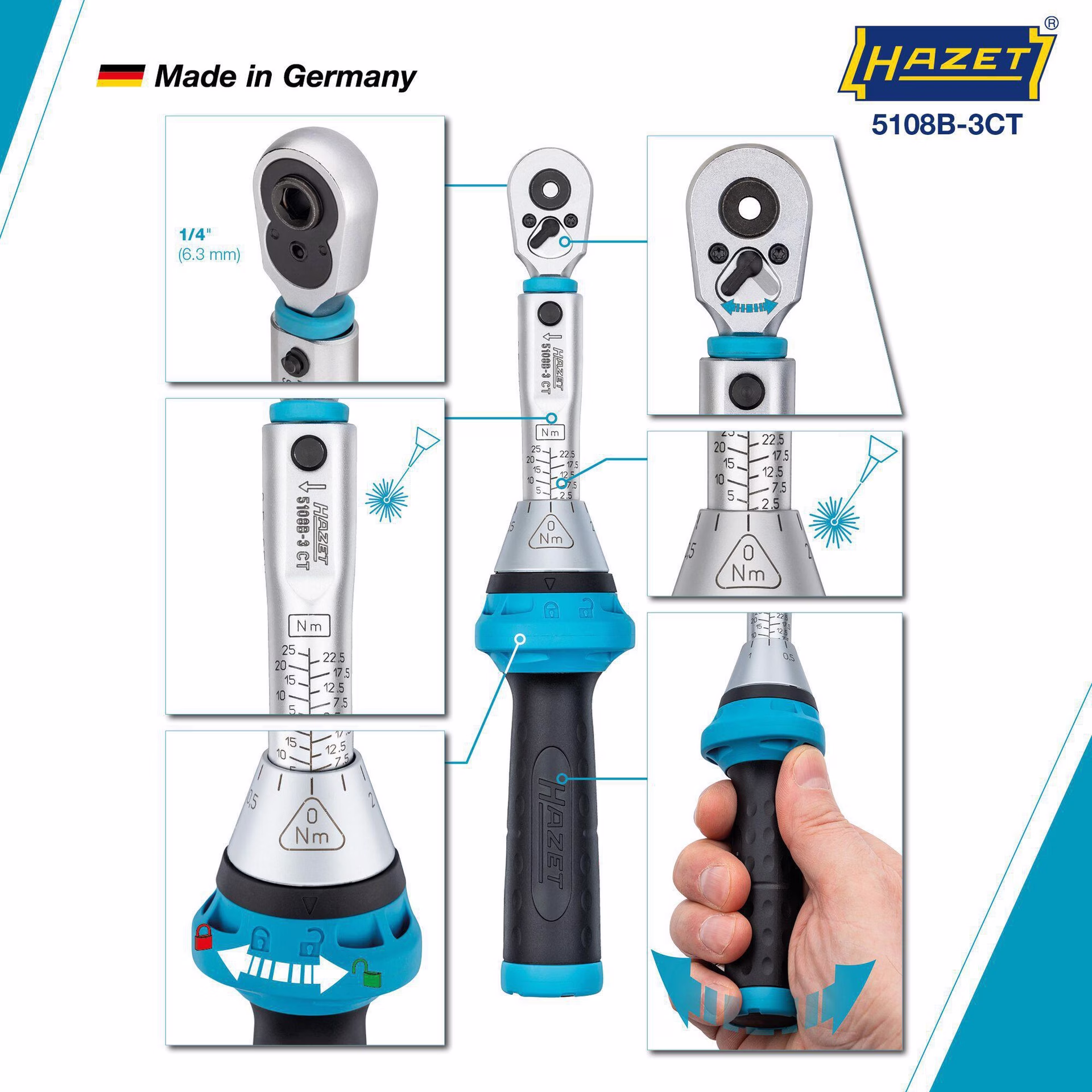 Drehmomentschlüssel 5108B-3CT 1/4 Zoll 2,5-25 Nm
