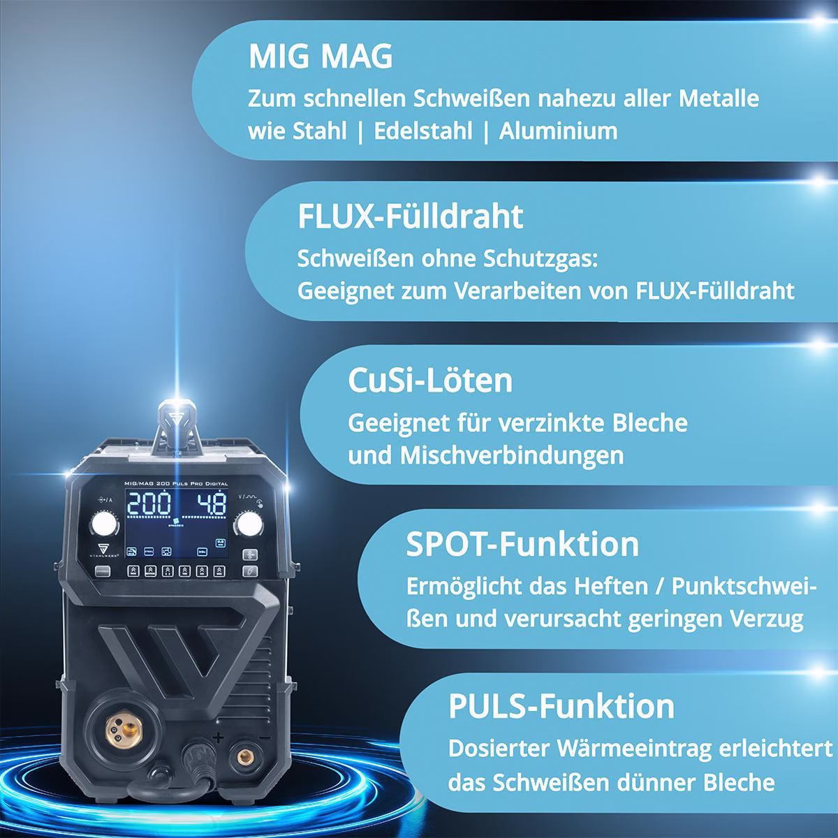 Schutzgasschweißgerät MIG MAG 200 Puls Pro Digital Einzelgerät m.Zub.
