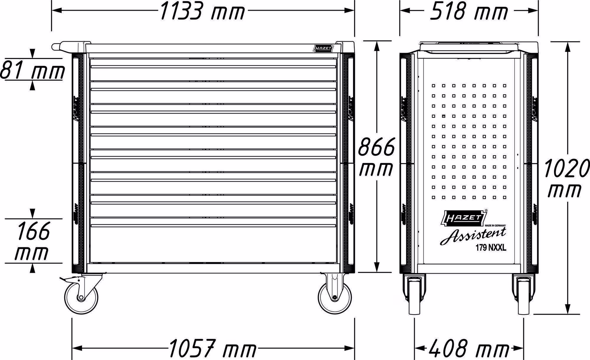 Wkz.wagen 179NXXL-7/340 B959xT518xH1020mm 600kg 7 Schubl.340-tlg.Stahlbl